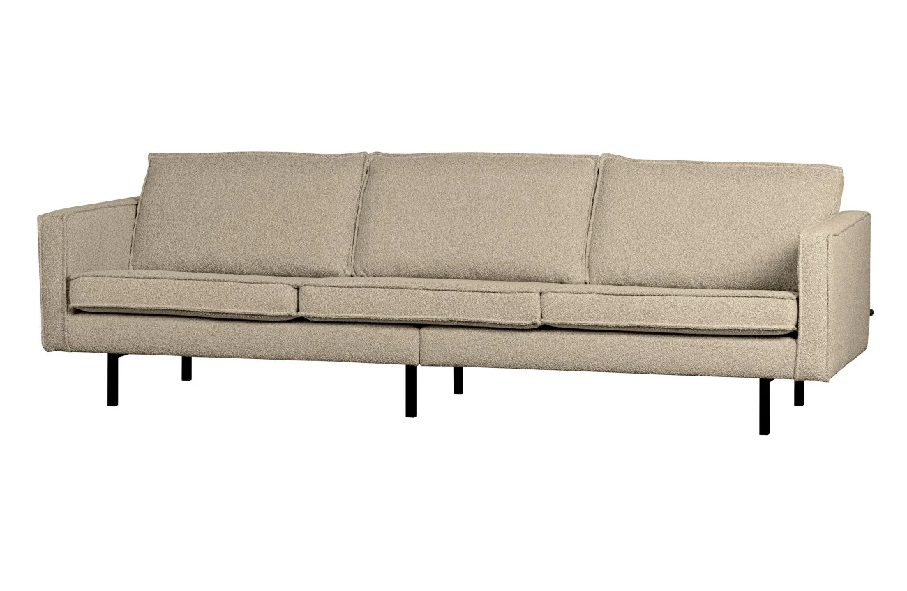 Sofa Rodeo 3-Sitzer aus Bouclé, modern, Beige, weicher Stoff und schwarzes Metallgestell