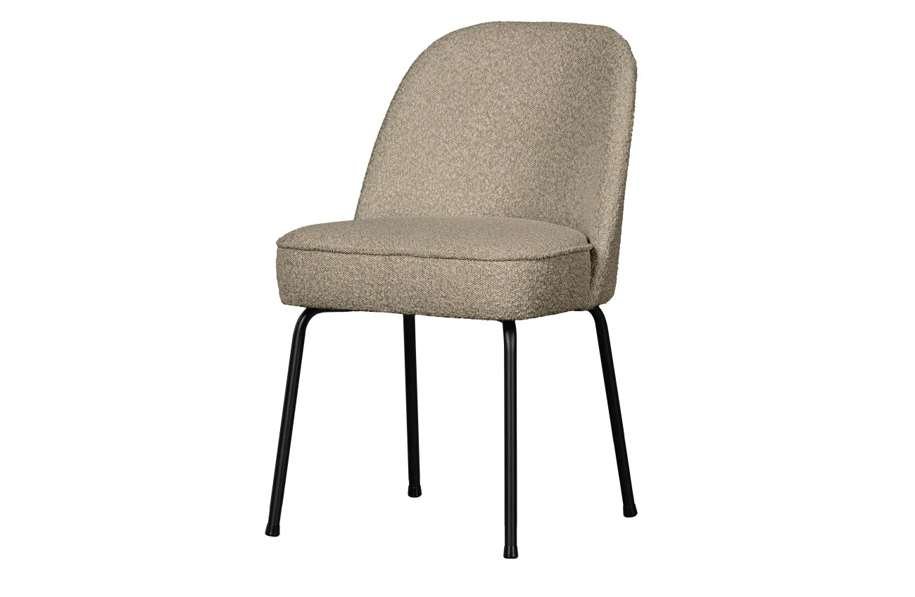 Esszimmerstuhl Vogue aus Bouclé-Stoff, modern gepolstert, beige, schwarzes Metallgestell