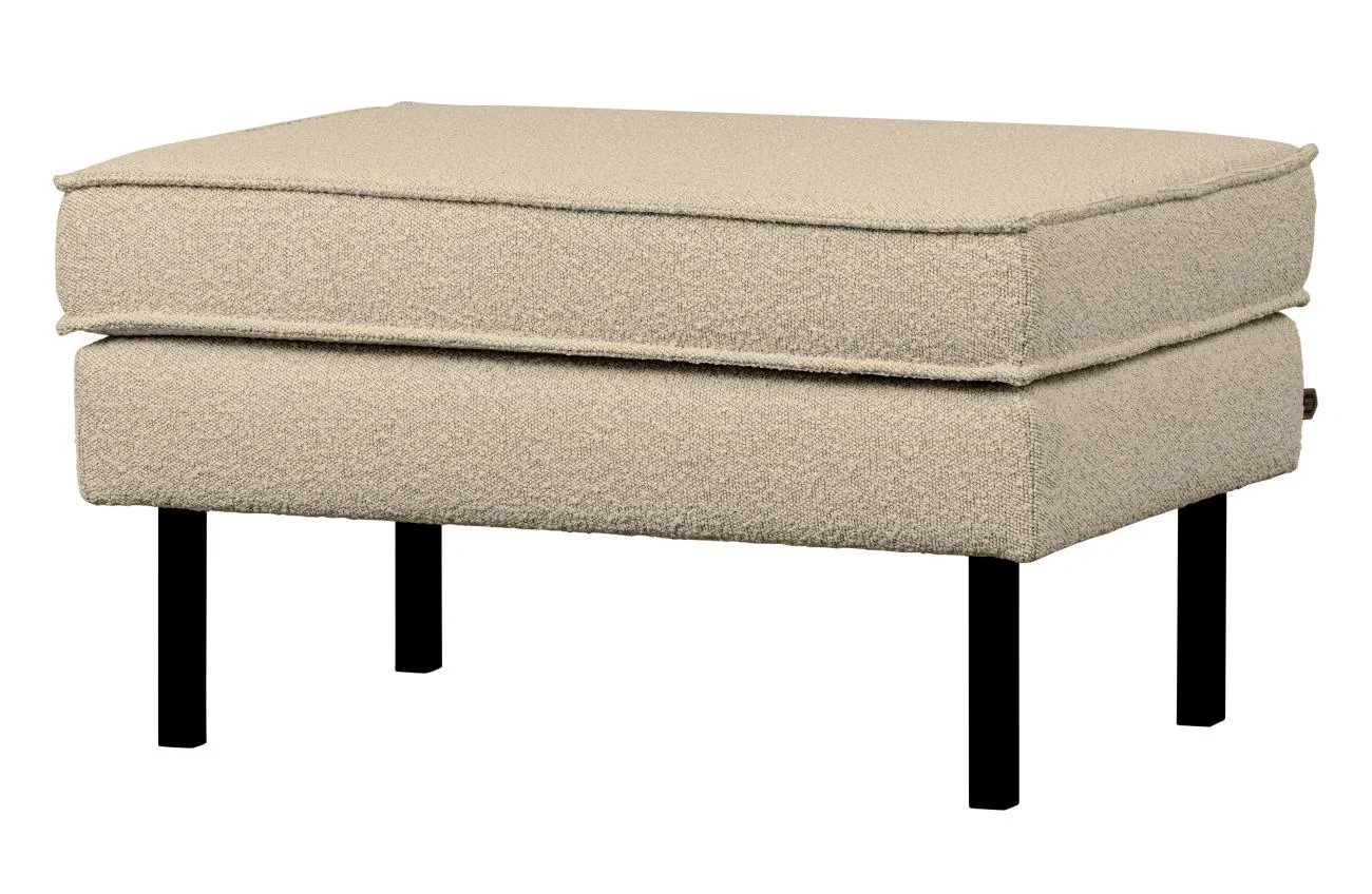 Hocker Rodeo aus Boucle-Stoff, modern gepolstert, Beige, elegantes Metallgestell