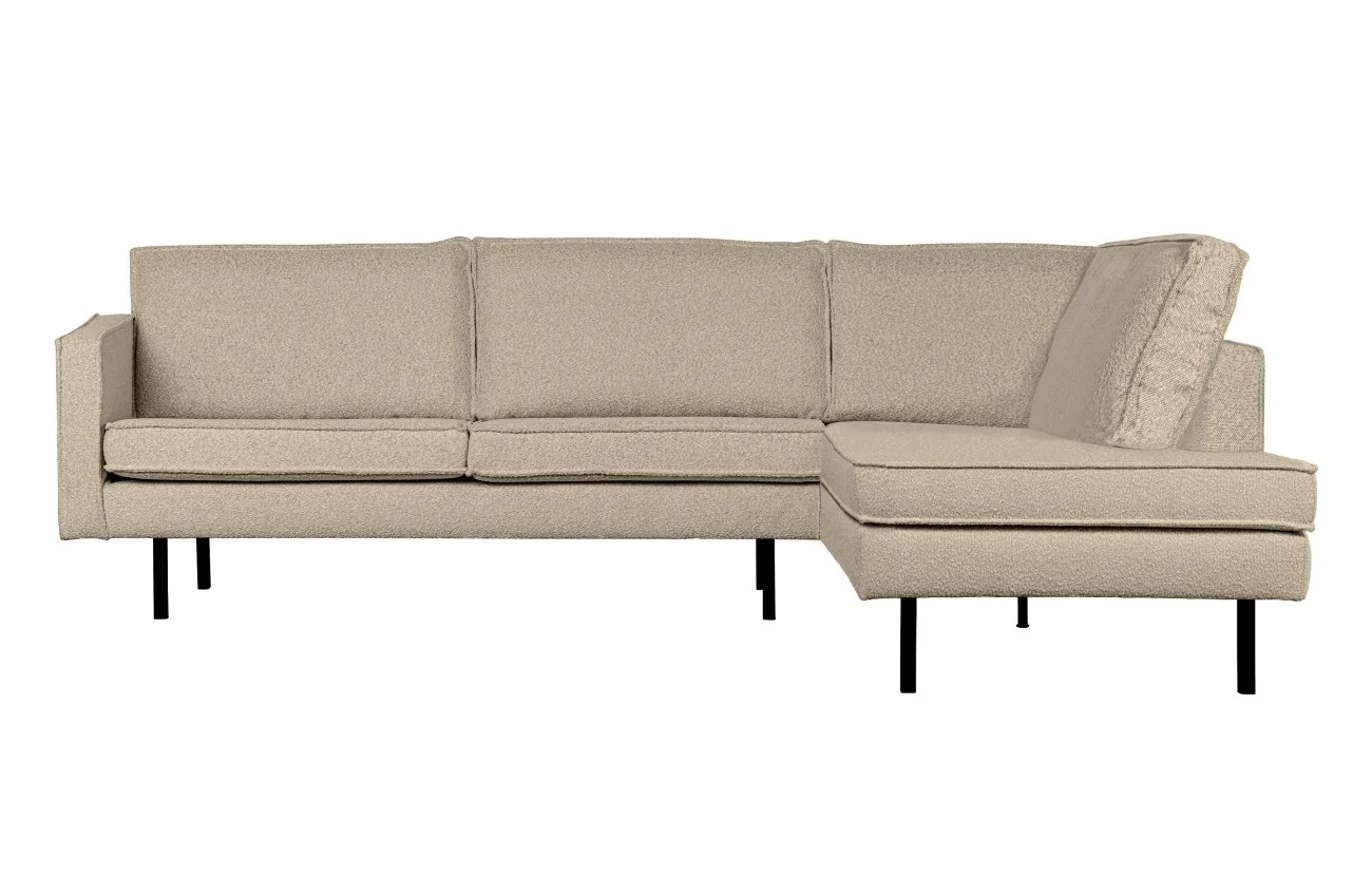 Ecksofa Rodeo aus Bouclé, modern und bequem, rechtsseitig, beige, elegantes Design - Woood