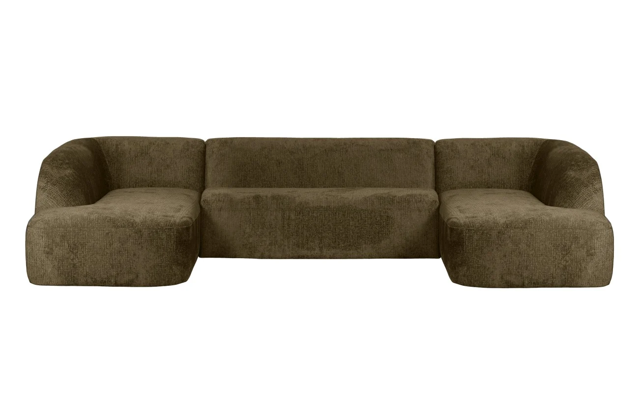Ecksofa Sloping U-Form aus Struktursamt, modern, dunkelgrün Bonsai, für 6–7 Personen