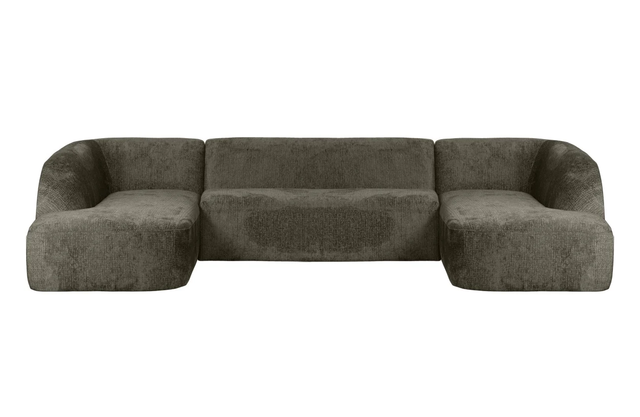 Sofa Sloping U-Form aus Struktursamt, modern, graugrün Frost, großzügig für 6–7 Personen
