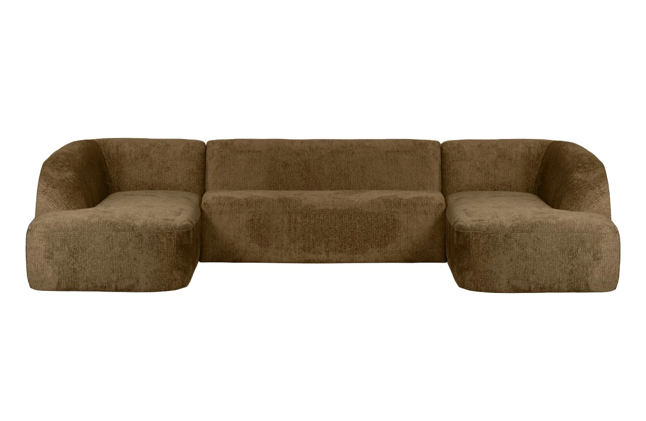 Sofa Sloping U-Form aus Struktursamt, modern, gemütlich für 6–7 Personen, braun brass