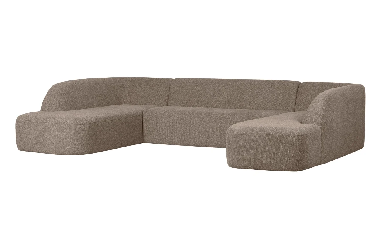 Sofa Sloping U-Form aus Melange-Stoff, modernes Design, Braun, weich gepolstert, 6–7 Sitzplätze