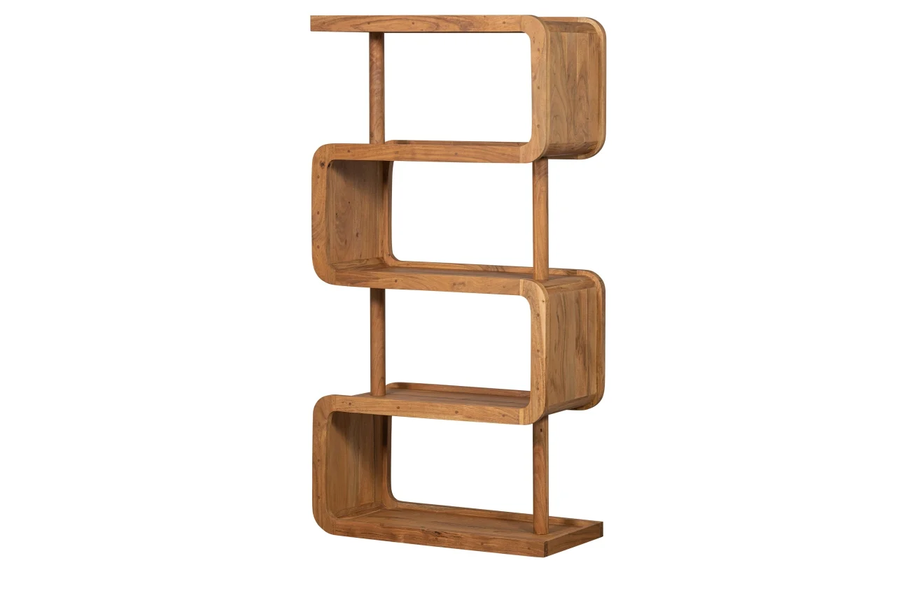 Regal Rattle aus Akazienholz, klassisches Design, natur, vier offene Fächer, robust und stilvoll - Woood