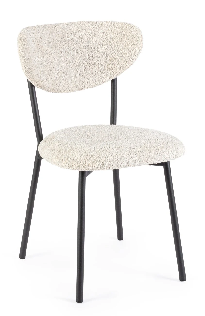 Esszimmerstuhl Ludmilla aus Boucle-Stoff, modern gepolstert, Natur, schwarzes Metallgestell
