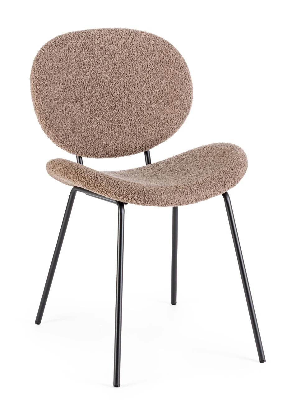 Esszimmerstuhl Maddie aus Boucle-Stoff, modern skandinavisch, Braun, gepolstert, Metallgestell