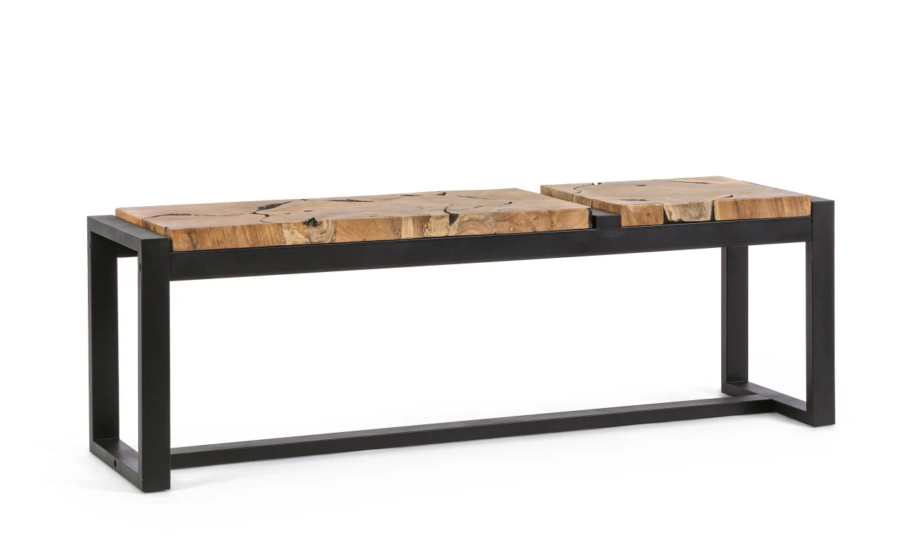 Bank Elwood aus Teakholz, modernes Design mit Metallgestell, natur, 135 cm Länge - Bizzotto