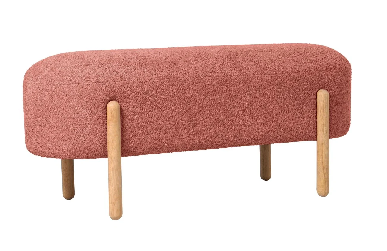 Bank Dayla aus Boucle-Stoff, modern skandinavisch, Rot, gepolstert, Gestell Natur
