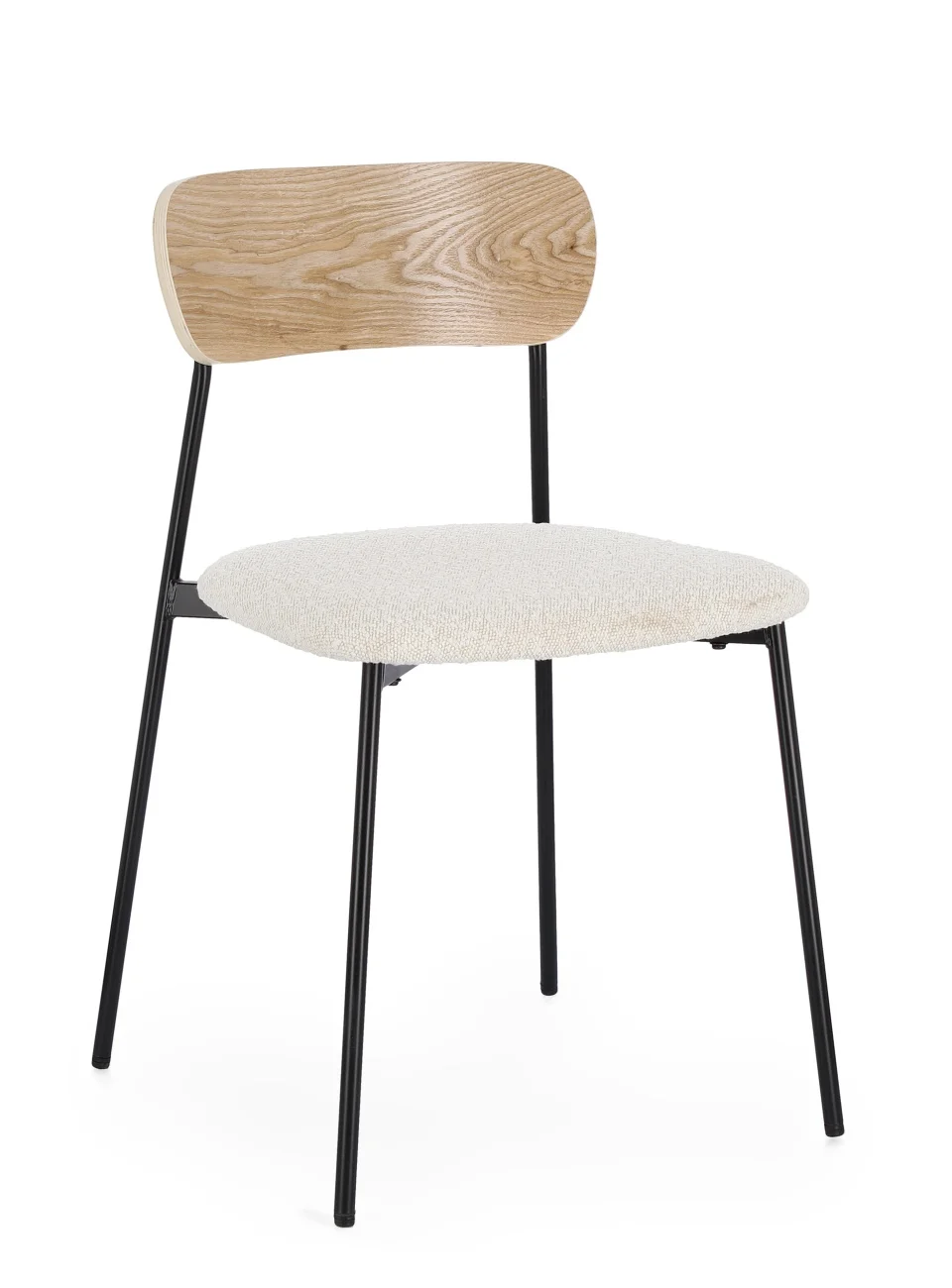 Esszimmerstuhl Genevieve aus Boucle-Stoff, modern skandinavisch, natur beige, gepolstert, Metallgestell