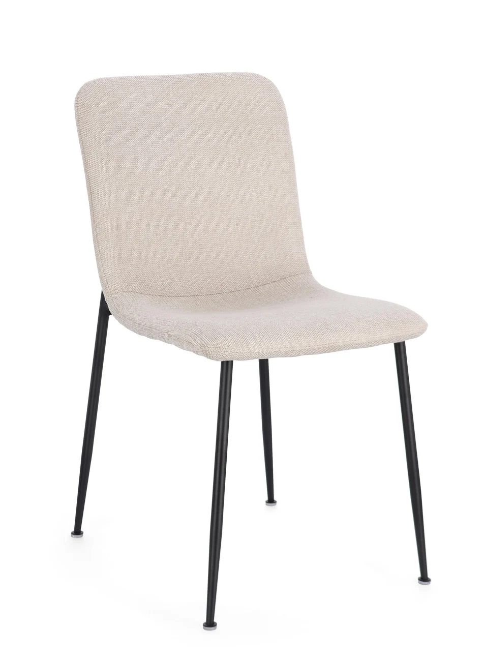 Esszimmerstuhl Rinas 4er-Set aus Stoff, modern gepolstert, Beige, stabiles Metallgestell
