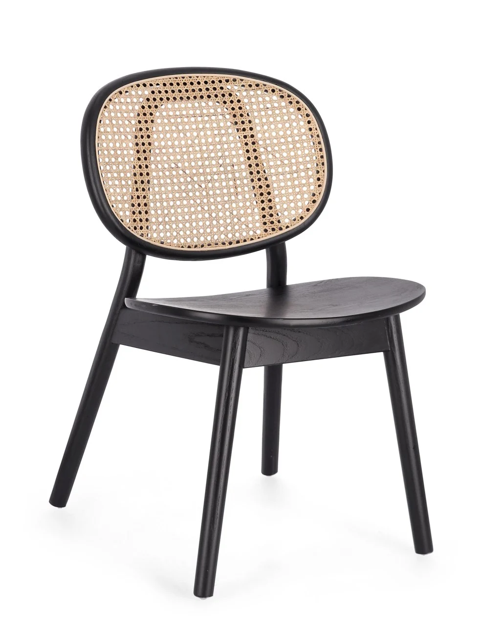 Esszimmerstuhl Adolis aus Ulmenholz und Rattan, skandinavischer Stil, schwarz, natürliches Design - Bizzotto