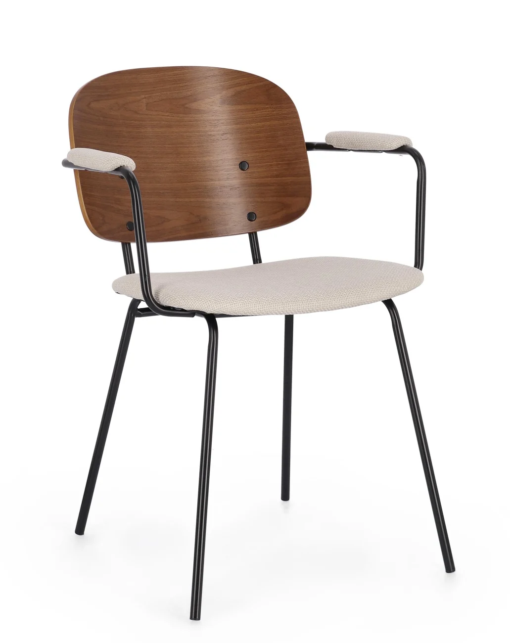 Esszimmerstuhl Sienna aus Stoff, skandinavischer Stil, beige, gepolstert, Metallgestell - Bizzotto
