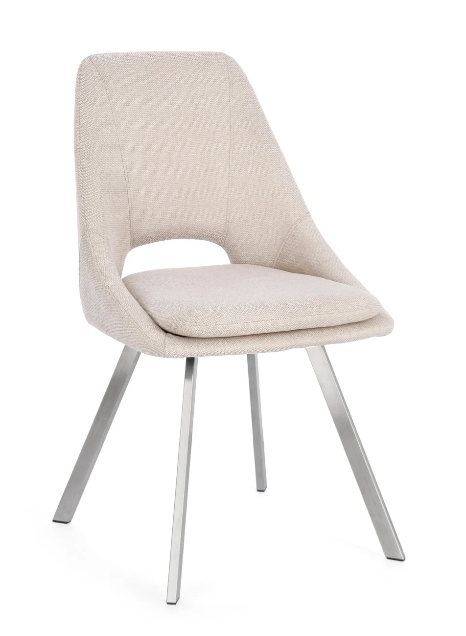 Esszimmerstuhl Kashar aus Stoff, modern gepolstert, Beige, Edelstahlgestell, bequem für Dein Zuhause - Bizzotto