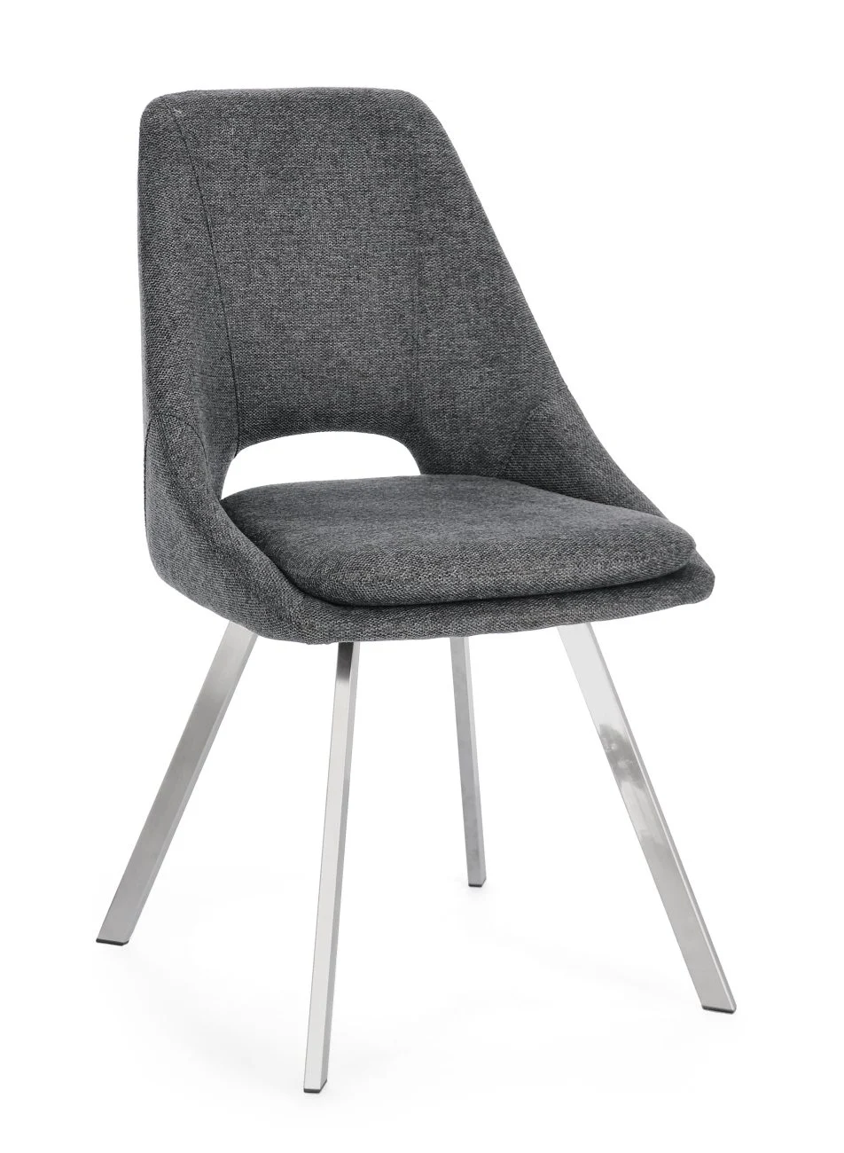 Esszimmerstuhl Kashar aus Stoff, modern gepolstert, dunkelgrau, elegantes Edelstahlgestell - Bizzotto
