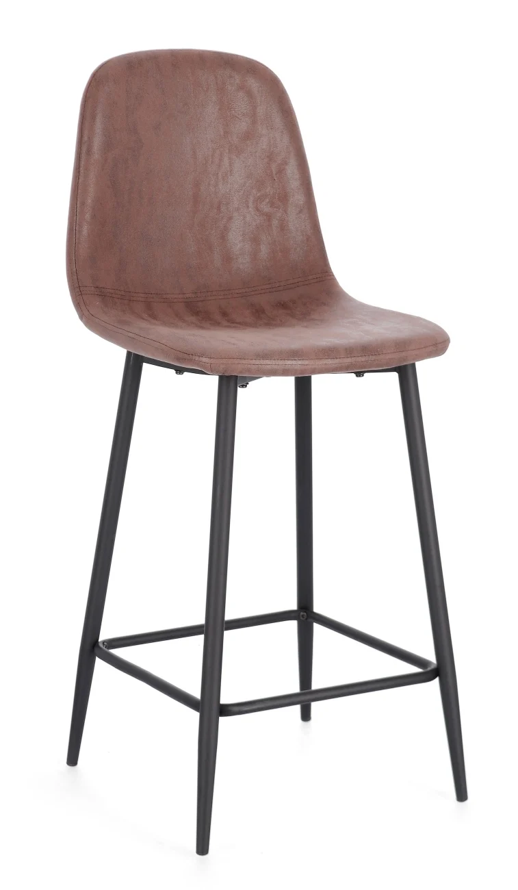 Barhocker Odelia 2er-Set aus Kunstleder, modern, cognacbraun, gepolstert, Metallgestell