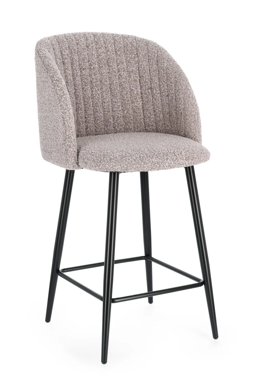 Barhocker Queen 2er-Set Boucle-Stoff, modern gepolstert, braun, Metallgestell schwarz
