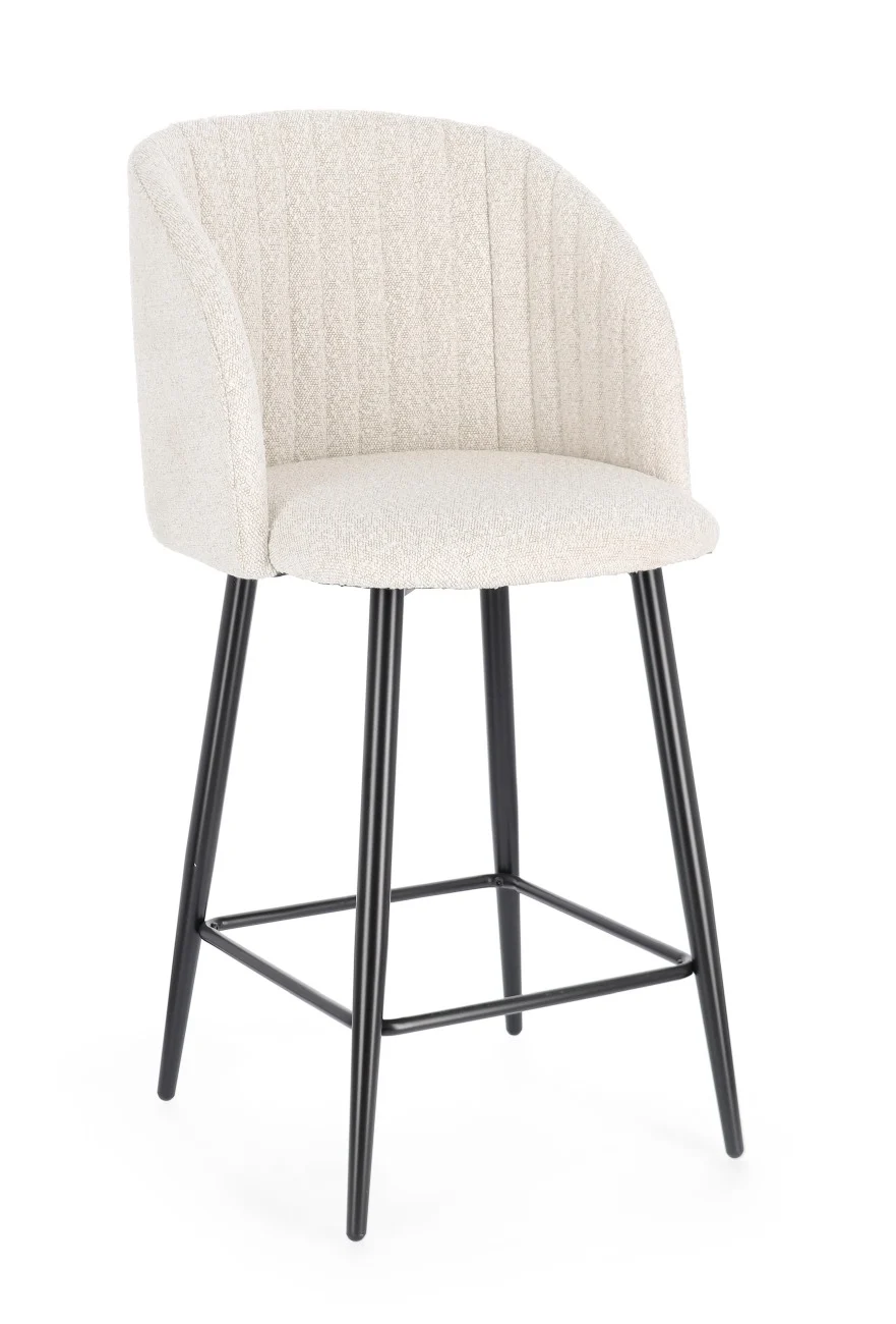 Barhocker Queen 2er-Set aus Boucle-Stoff, modern gepolstert, beige, stabiles Metallgestell