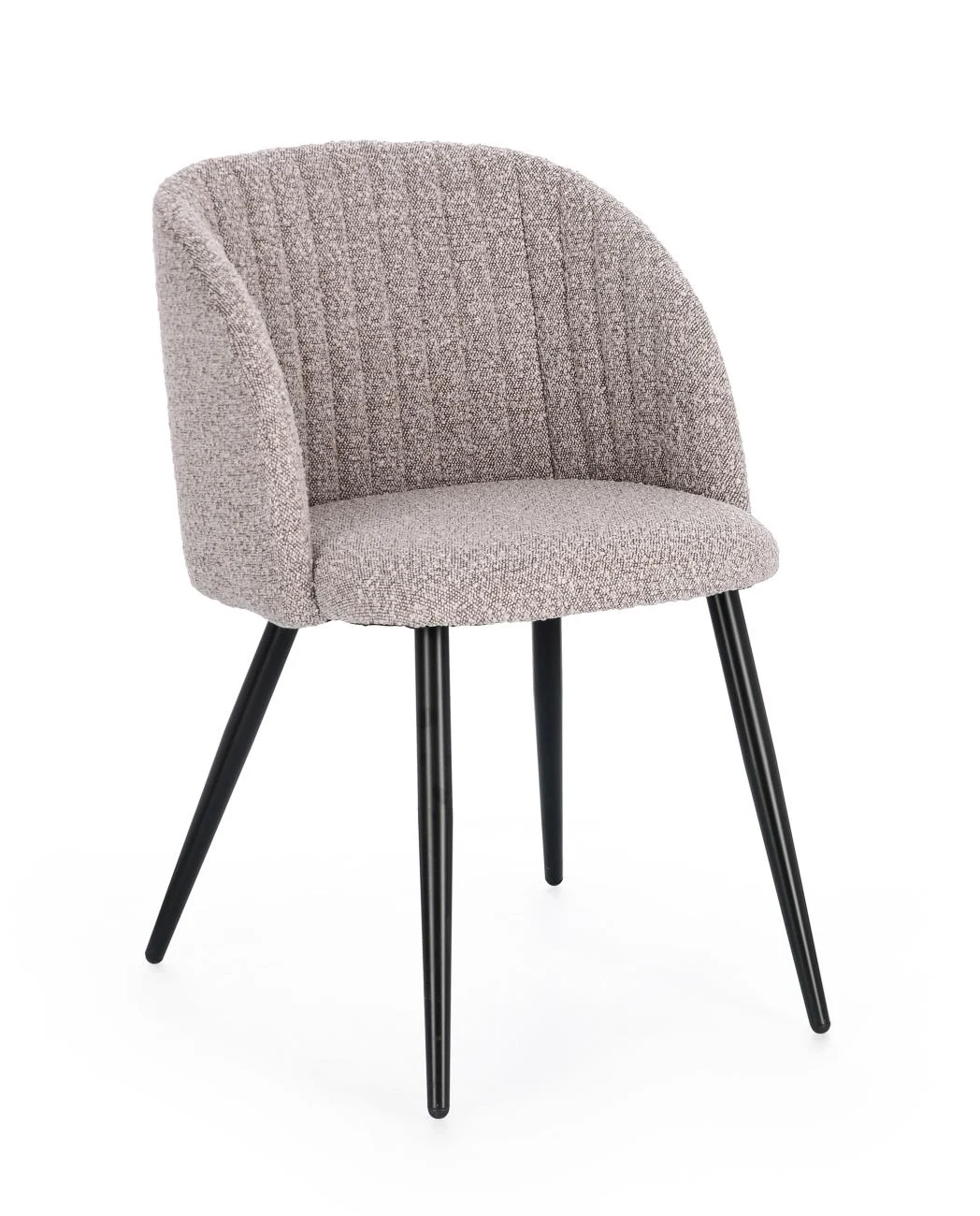 Esszimmerstuhl Queen Boucle-Stoff, modern gepolstert, braun nerzbraun, Metallgestell schwarz