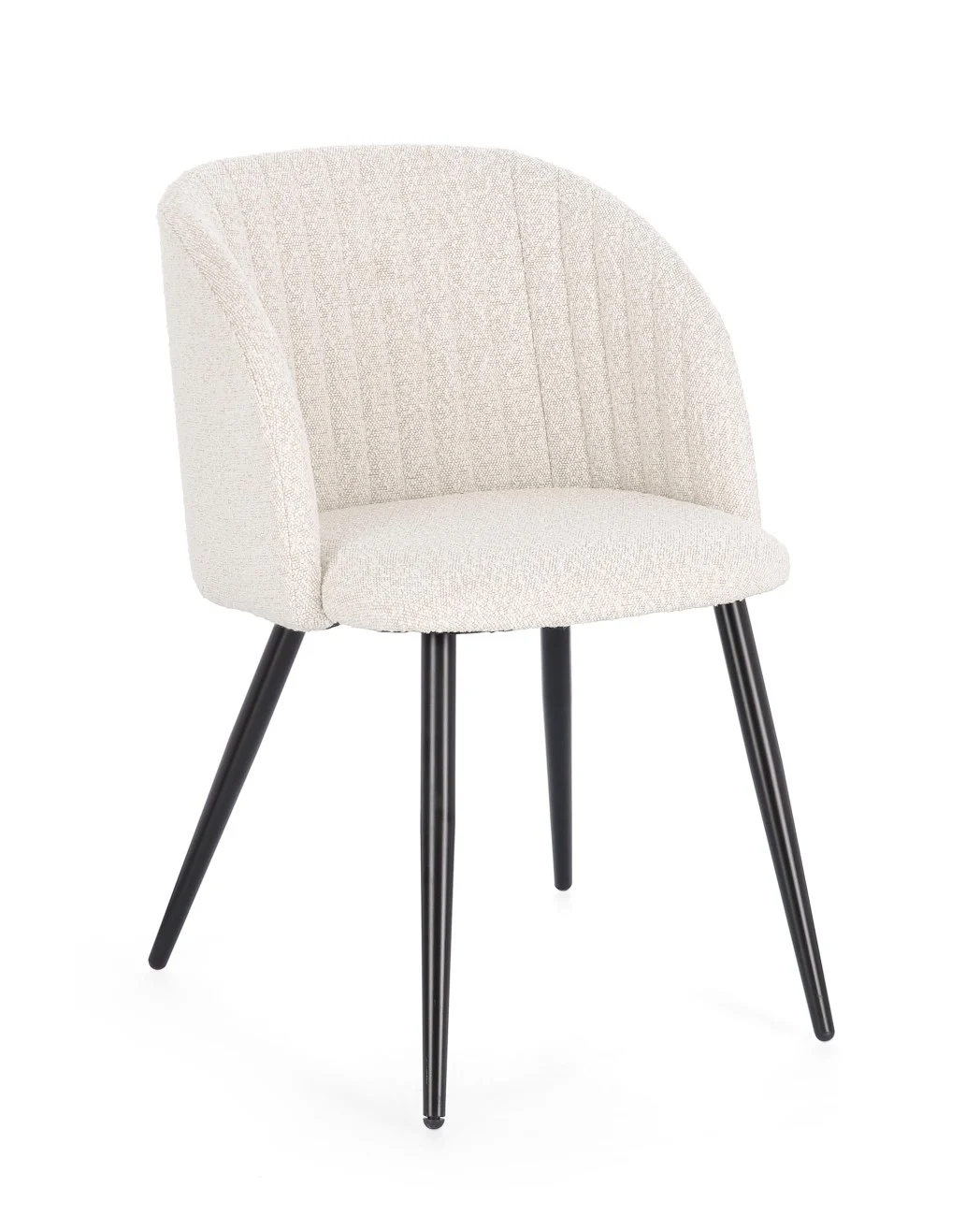 Esszimmerstuhl Queen aus Boucle-Stoff, modern gepolstert, Beige, schwarzes Metallgestell