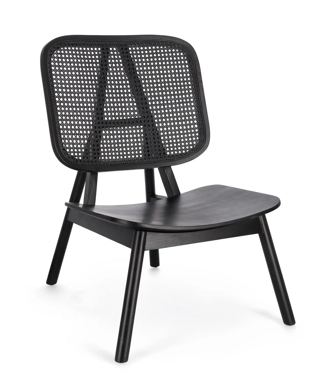 Sessel Yves aus Teakholz, skandinavischer Stil mit Rattan-Rückenlehne, schwarz, von Bizzotto