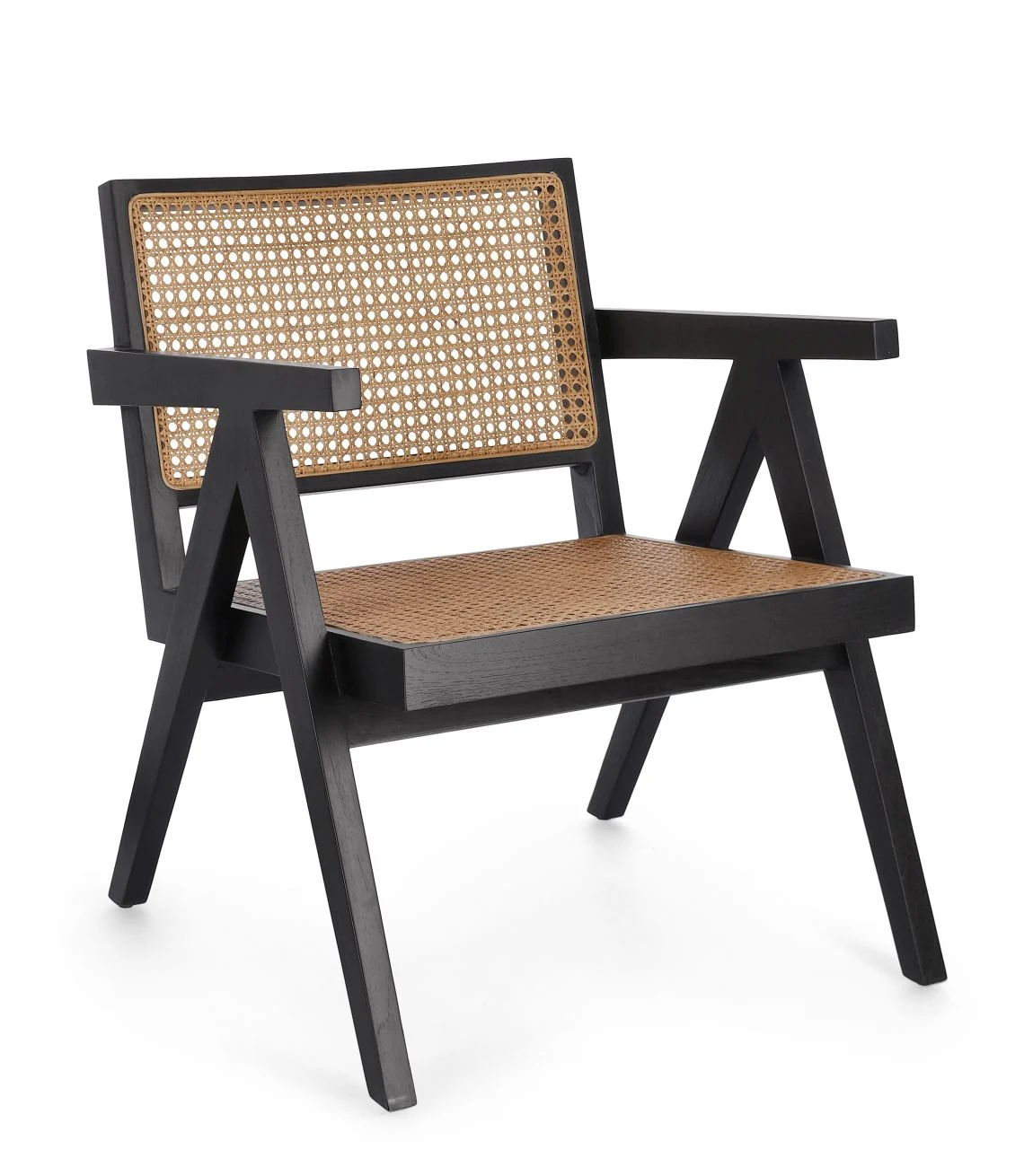 Sessel Galia aus Teakholz und Rattan, skandinavischer Stil, Schwarz, für dein Wohnzimmer - Bizzotto