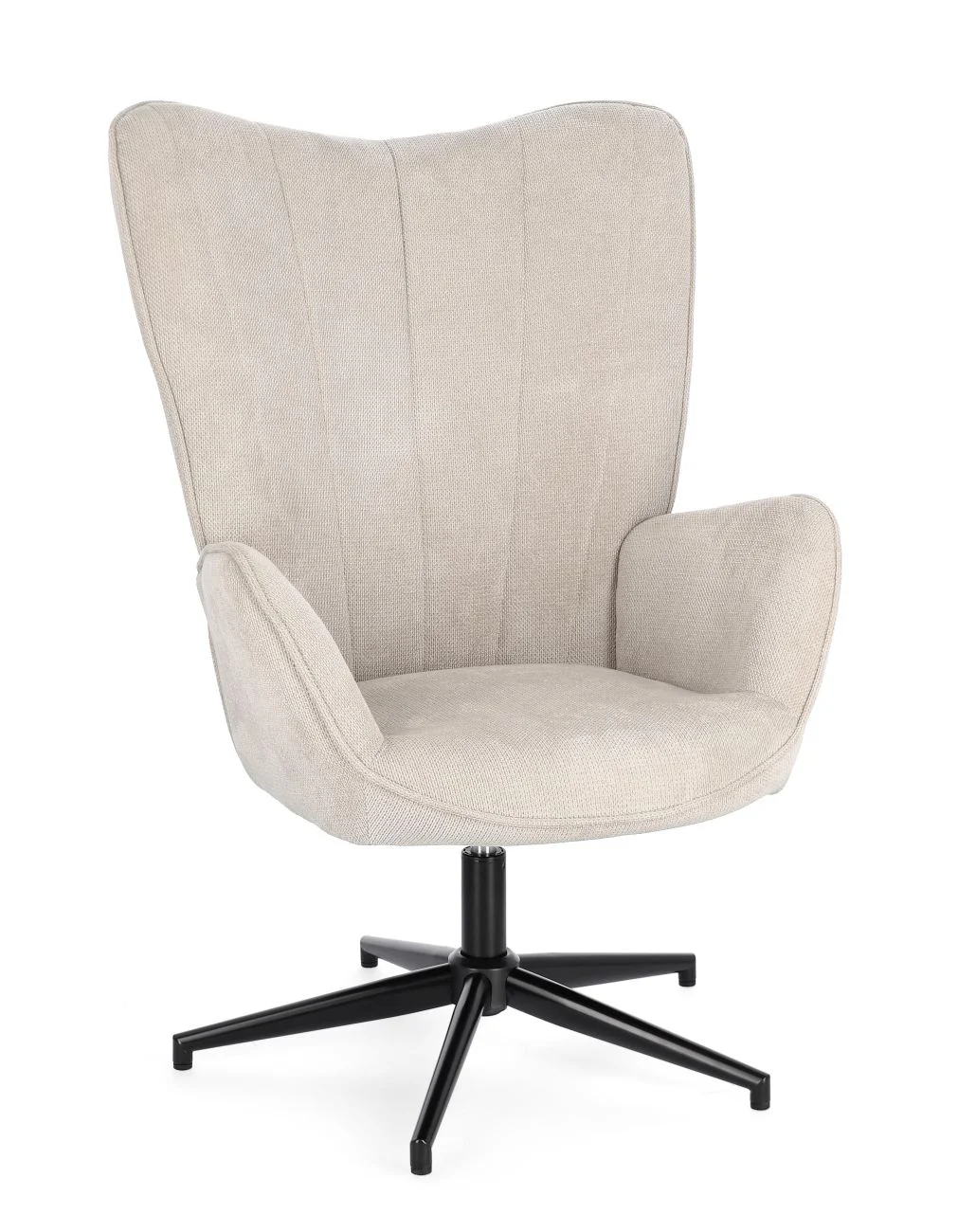 Drehsessel Inas aus Stoff, klassisches Design, Beige, drehbar mit schwarzem Mittelfuß - Bizzotto