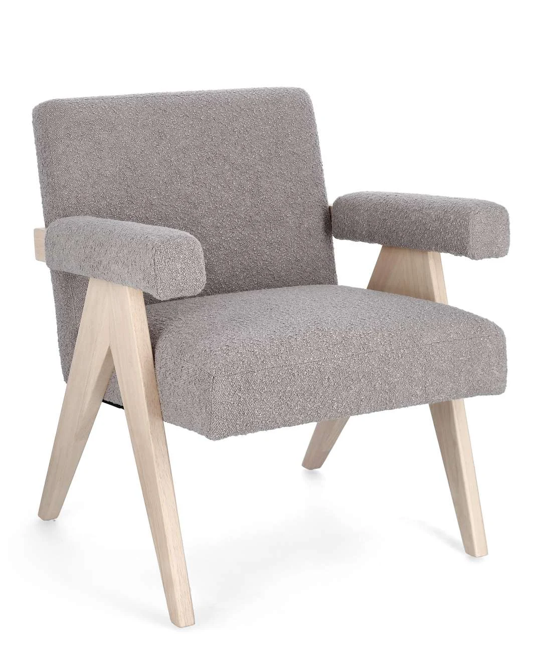 Sessel Faiza aus Stoff, skandinavisches Design, grau taupe, gepolstert, Gestell natur - Bizzotto