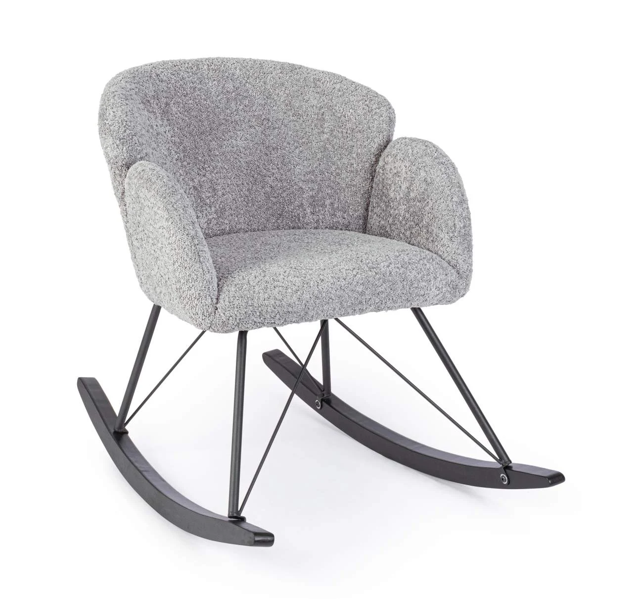Schaukelsessel Sibilla aus Boucle-Stoff, klassisches Design, hellgrau, gepolstert, Metallgestell