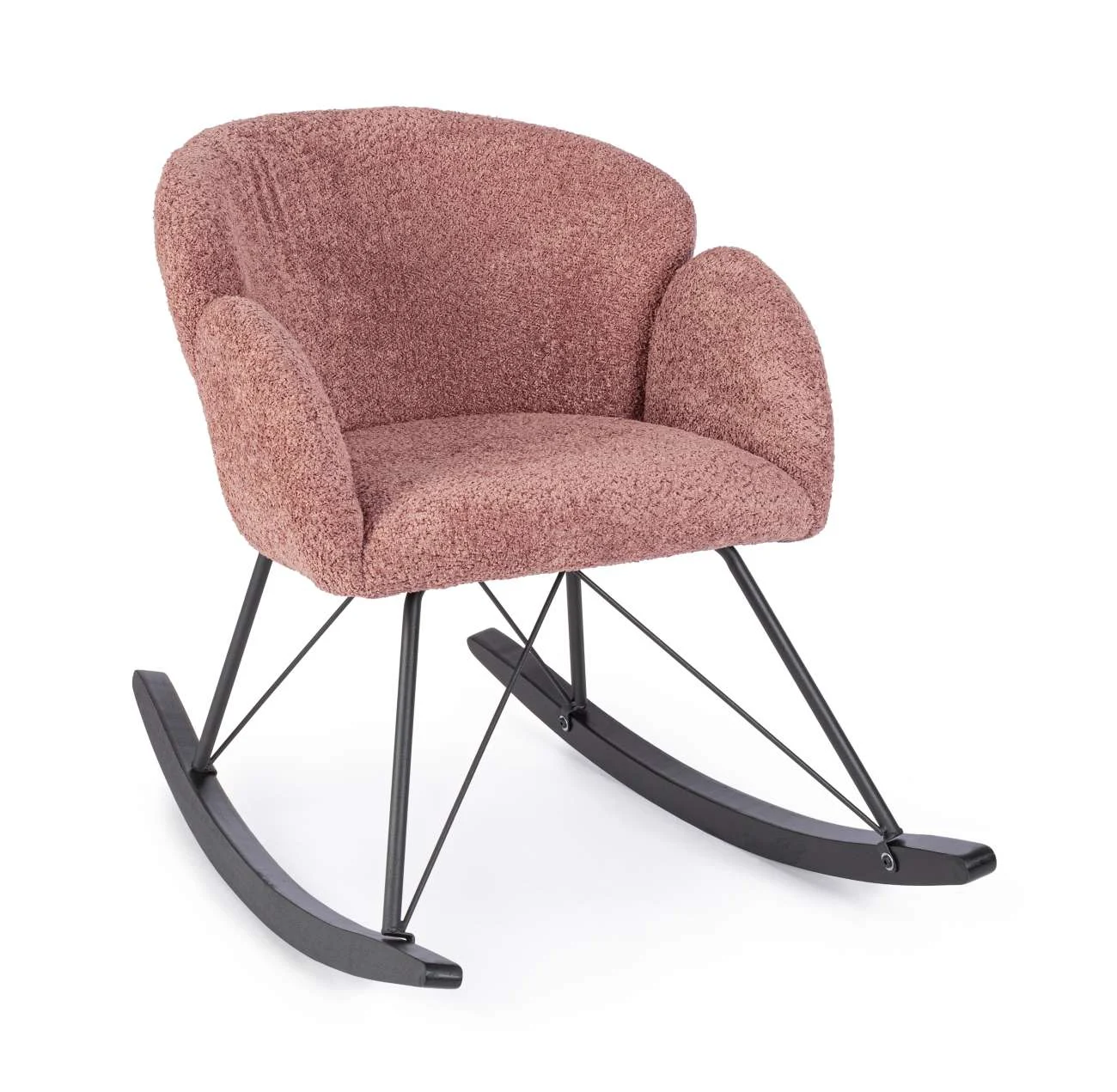 Schaukelsessel Sibilla aus Boucle-Stoff, klassisch, Rot, gepolstert, Kufen-Gestell