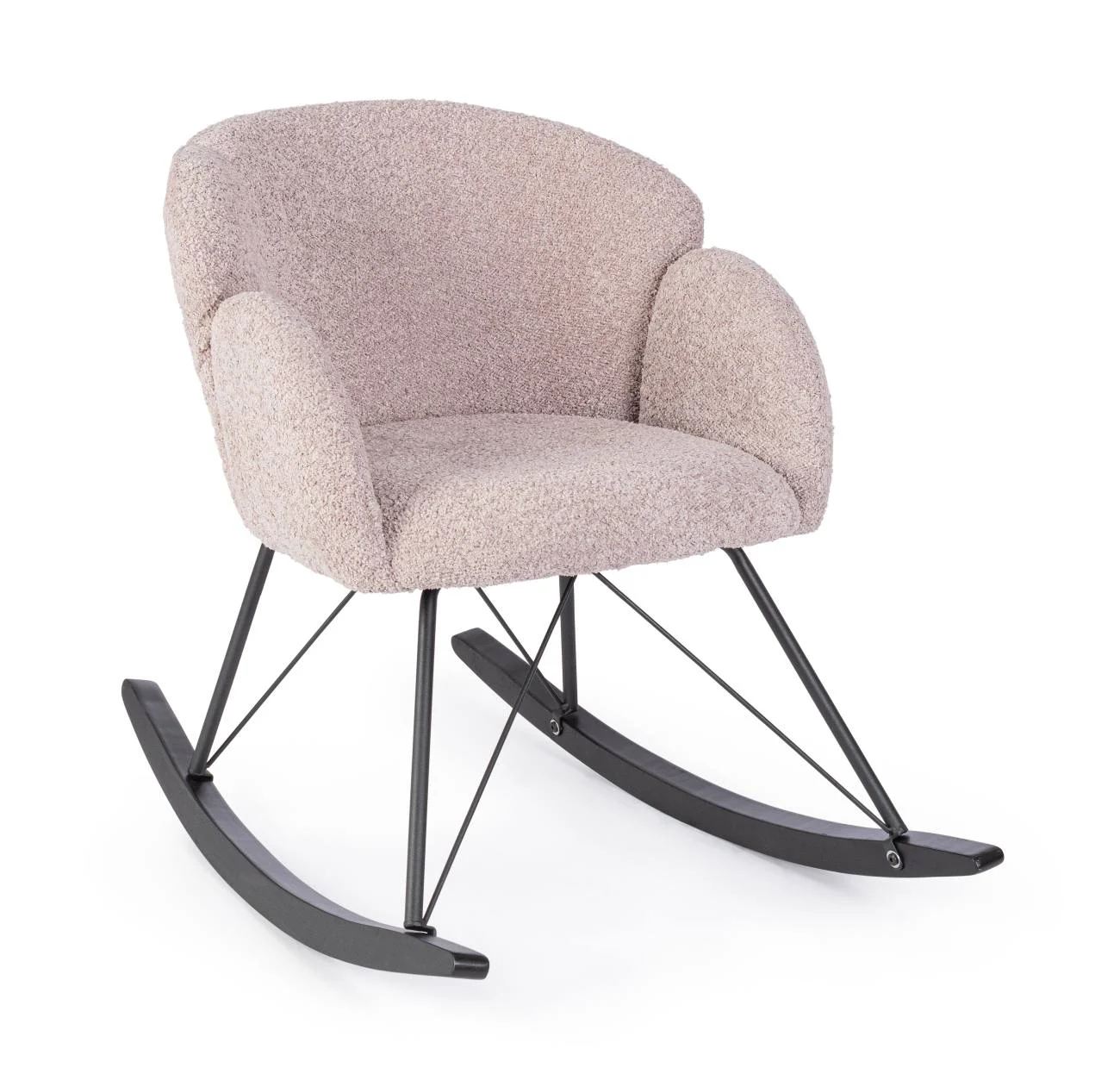 Schaukelsessel Sibilla aus Boucle-Stoff, klassisch, Altrosa, gemütliche Polsterung, Kufengestell