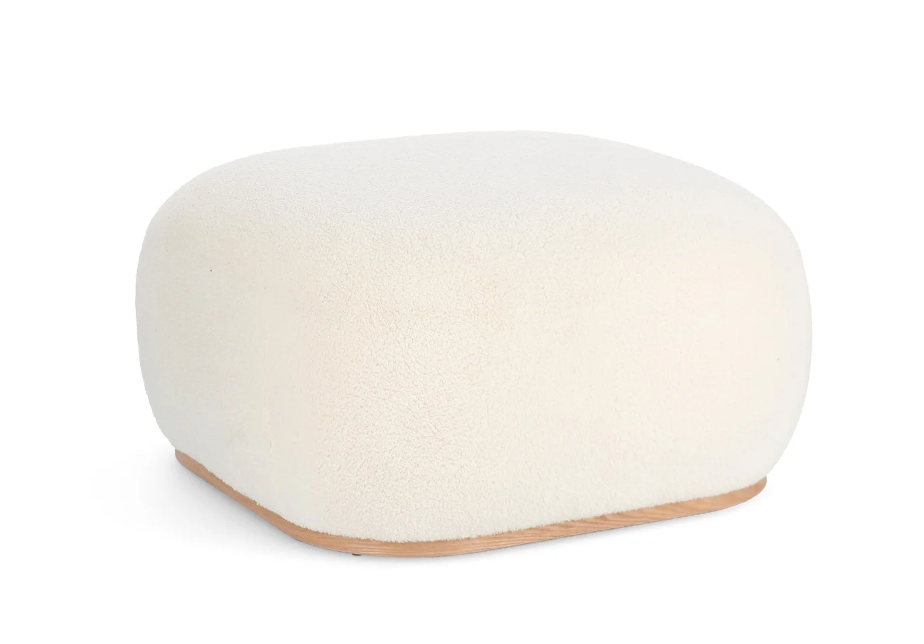 Pouf Mariana aus Boucle-Stoff, modern skandinavisch, cremeweiß, quadratisch, gepolstert