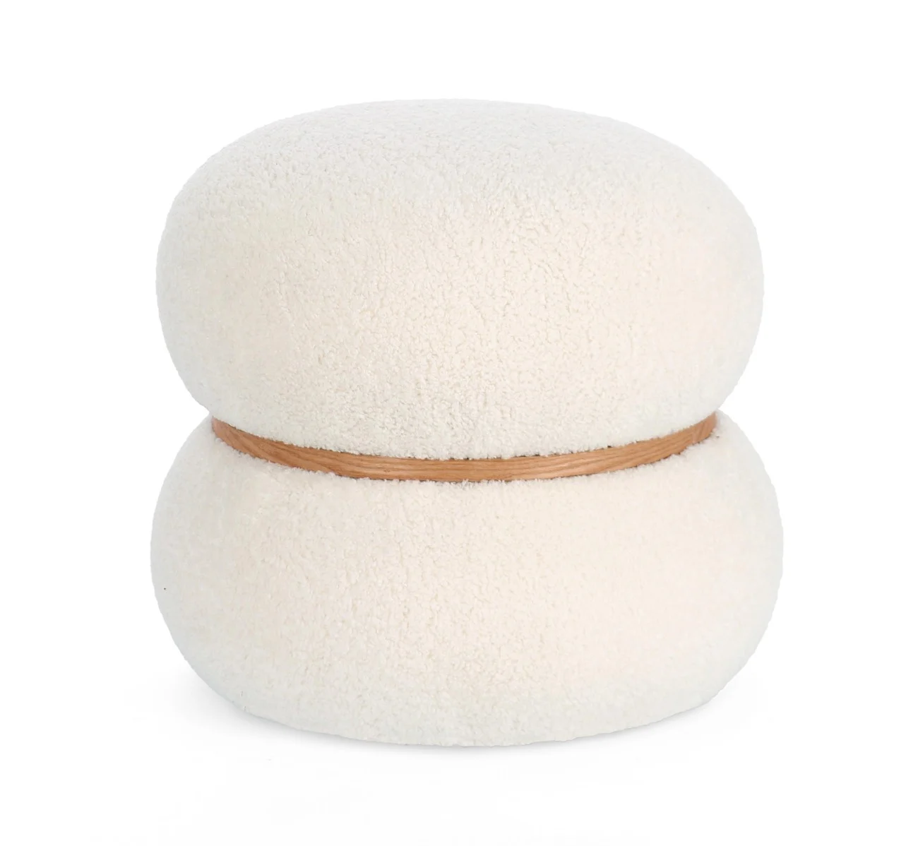 Pouf Mirka Boucle-Stoff, rund und gepolstert, skandinavisch modern, cremeweiß natur, Bizzotto