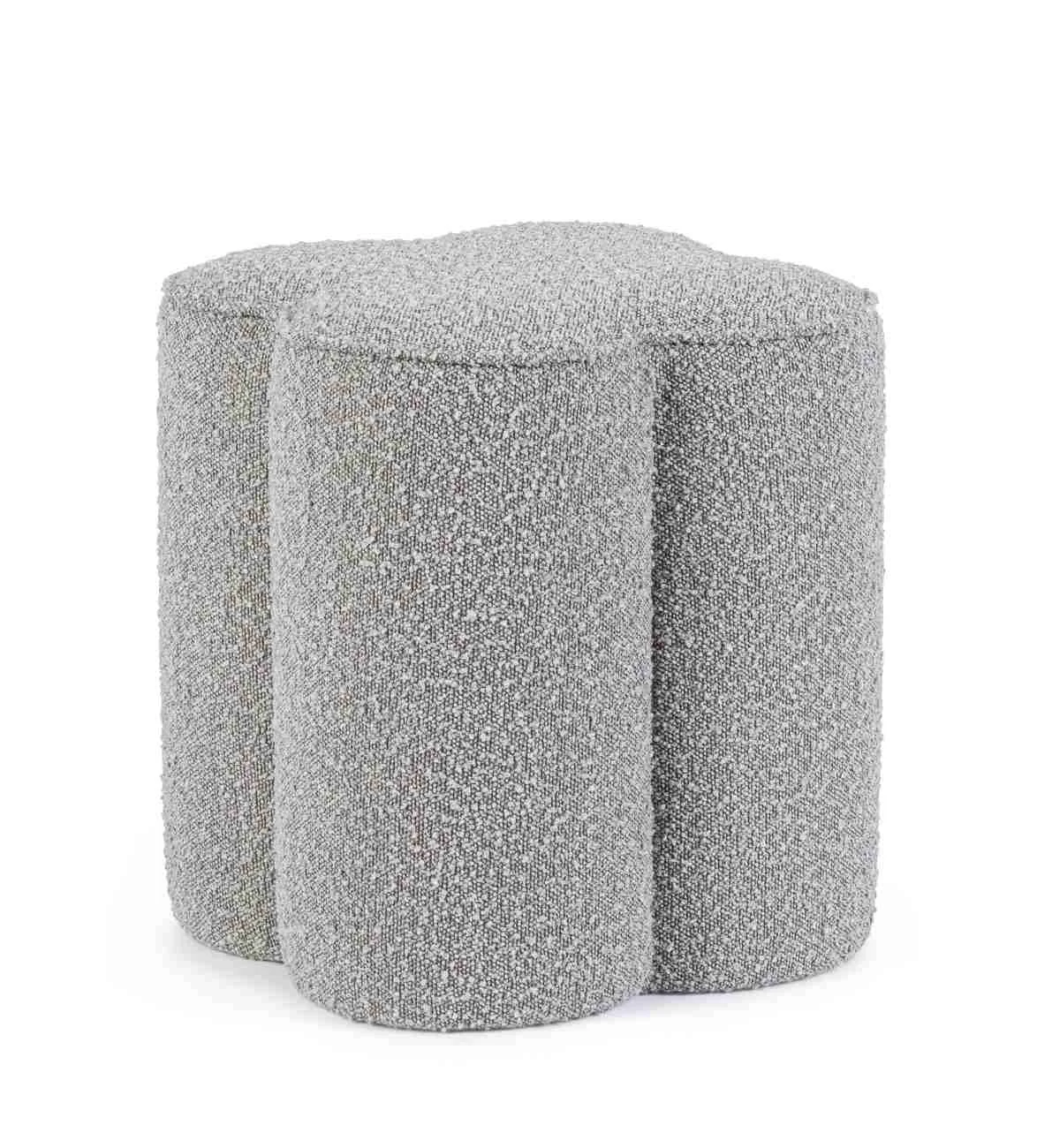 Pouf Cointa aus Boucle-Stoff, rund und gepolstert, modernes Design, grau, von Bizzotto