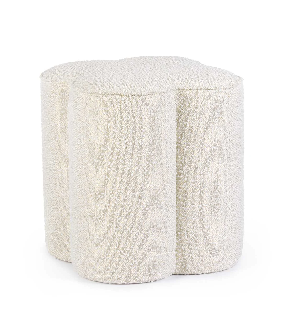 Pouf Cointa aus Boucle-Stoff, rundes Design, moderner Stil, cremeweiß natur, weich gepolstert