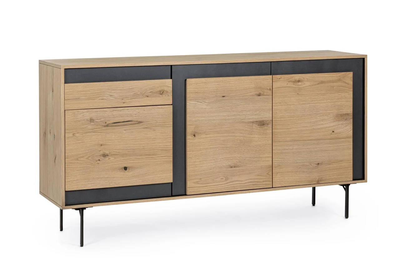 Sideboard Stanwood aus Eichenholz, modern, Natur, 160 cm, Gestell Metall schwarz - Bizzotto