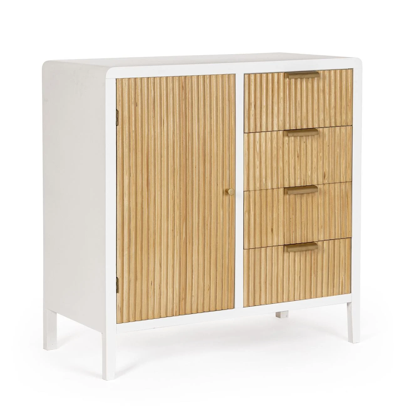 Kommode Charley aus Paulowniaholz, modernes Design, skandinavisch, weiß natur, 80 cm breit - Bizzotto