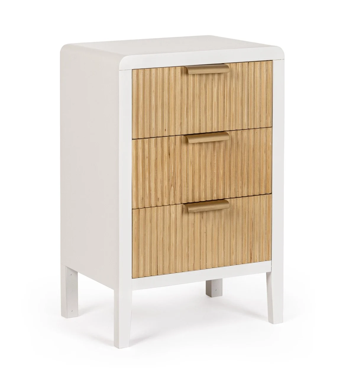 Nachttisch Charley aus Paulowniaholz, modern mit 3 Schubladen, weiß, Bizzotto Design