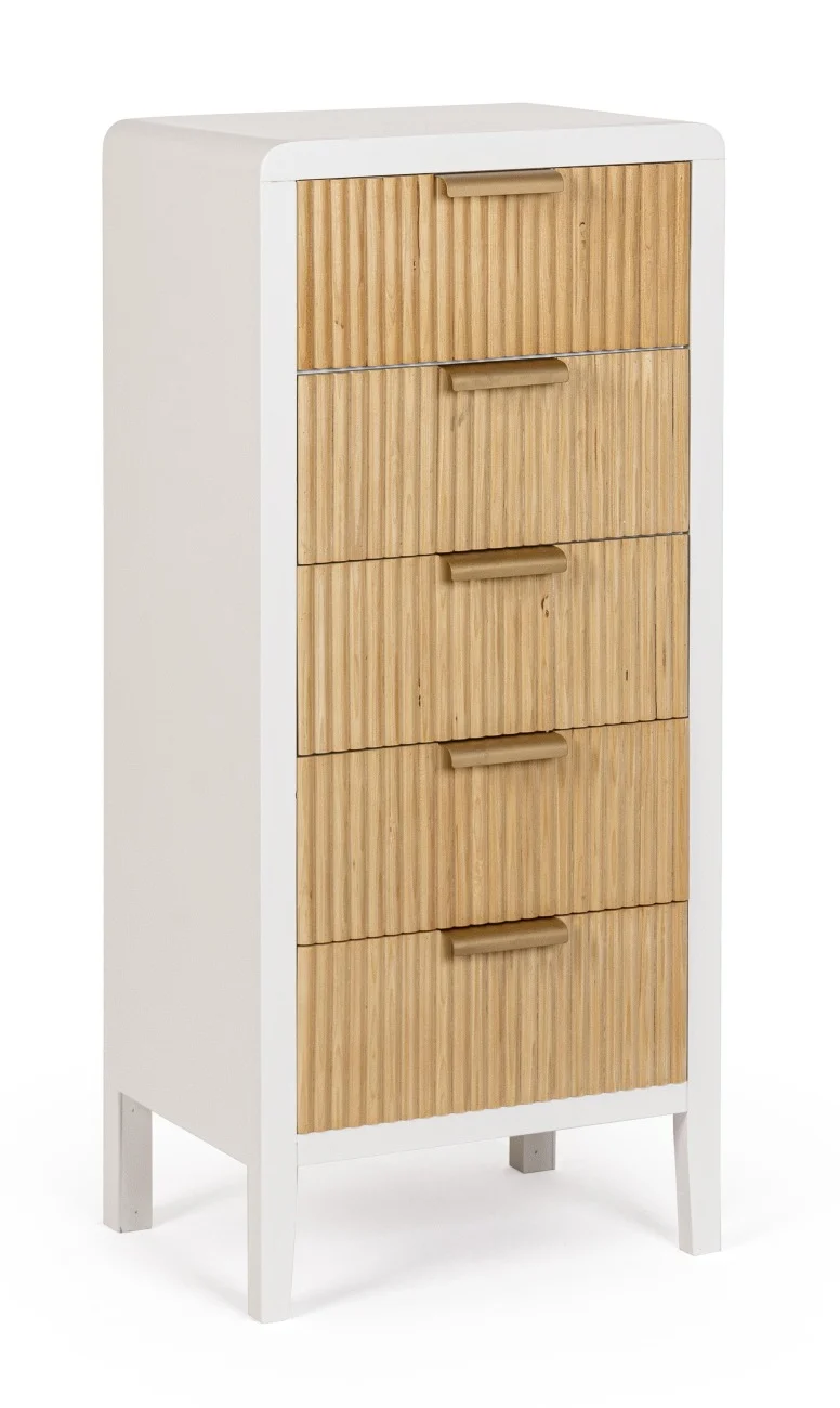 Nachttisch Charley aus Paulowniaholz, modern mit 5 Schubladen, weiß, Bizzotto Design