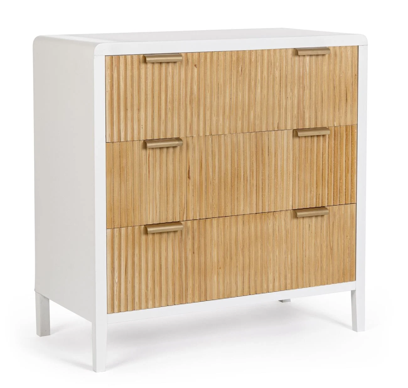 Kommode Charley aus Paulowniaholz, skandinavisch modern, weiß natur, 3 Schubladen - Bizzotto