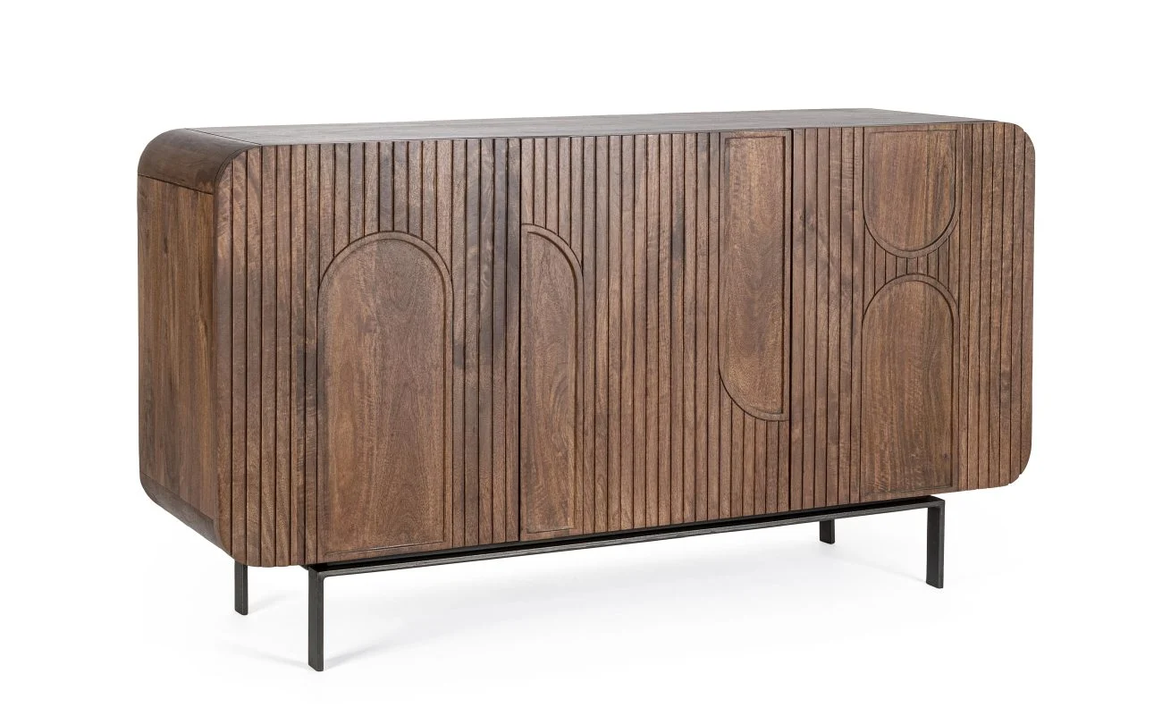 Sideboard Orissa aus Mangoholz, modern, Braun, 145 cm, Metallgestell, Türen mit Magnetverschluss - Bizzotto