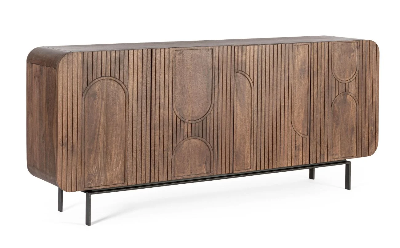 Sideboard Orissa aus Mangoholz, modern mit Metallgestell, Braun, 180 cm, Türen mit Magnetverschluss - Bizzotto