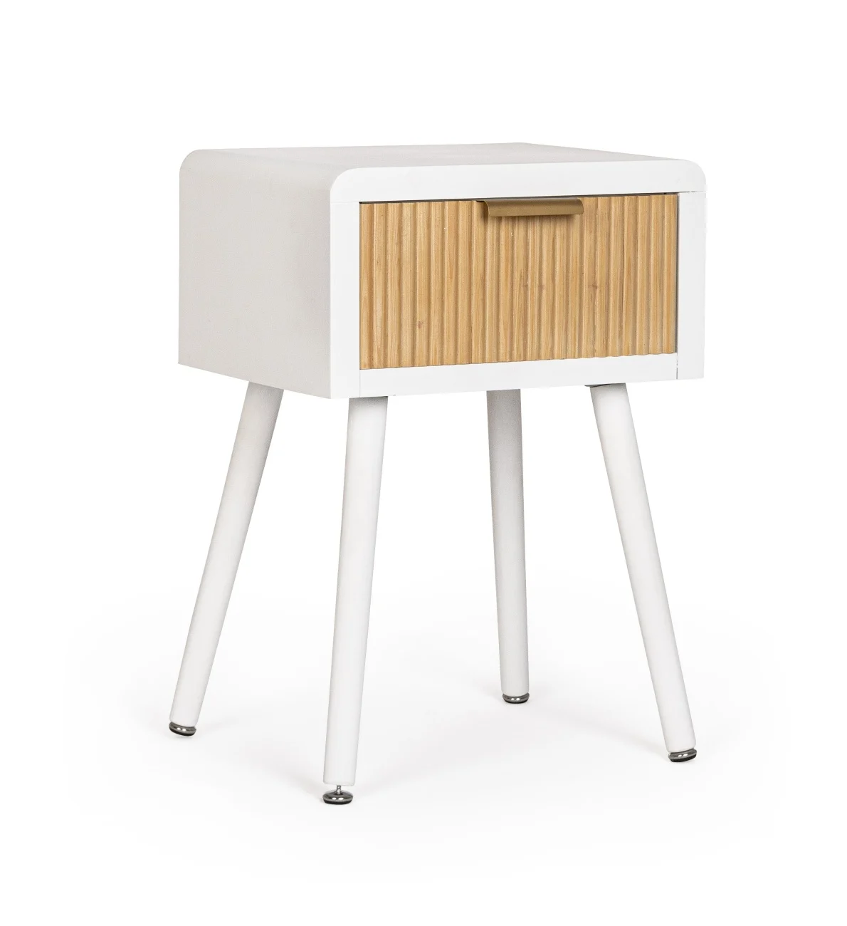 Nachttisch Charley aus Paulowniaholz, modern mit 1 Schublade, weiß natur, Bizzotto Design