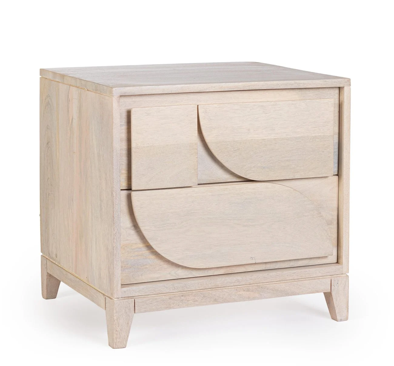 Nachttisch Archita aus Mangoholz, klassisch, Natur, mit 2 Schubladen, Bizzotto, 47x40x46 cm