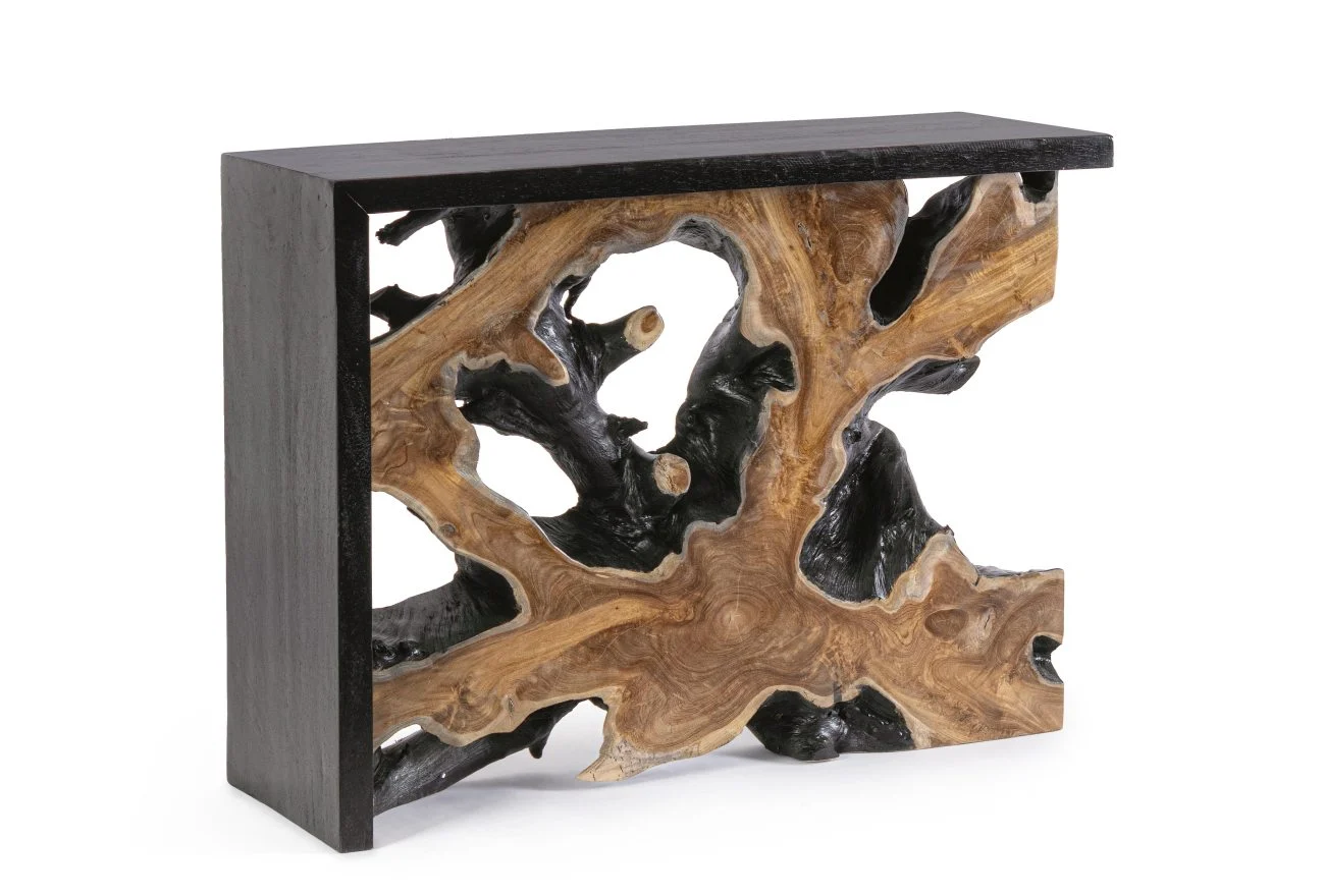 Konsole Sherwood aus Teakholz, Massivholz-Design, Schwarz Natur, 100 cm Breite
