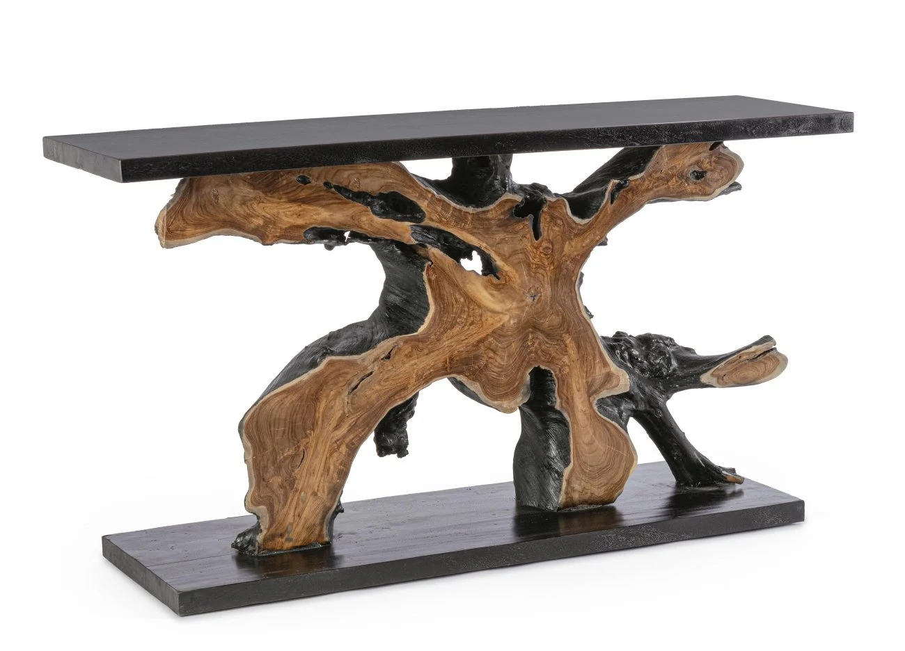 Konsole Marwood aus Teakholz, massives Design, moderne Form, natur schwarz, 150 cm - Bizzotto