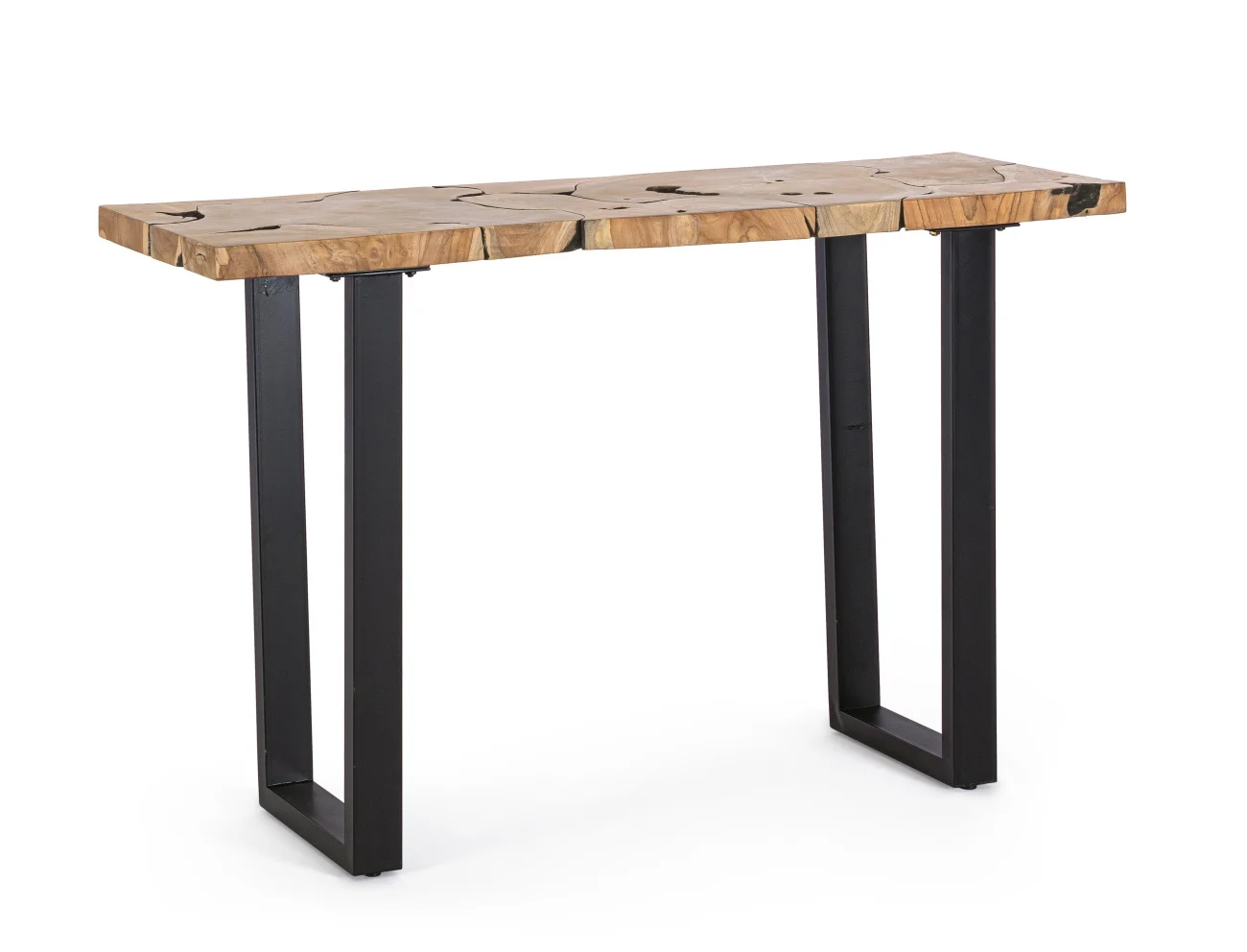 Konsole Elwood aus Teakholz, modernes Design, Natur, Metallgestell in Schwarz, 120 cm - Bizzotto
