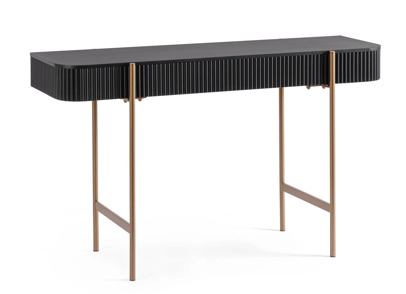 Konsole Darcy aus MDF, klassisch modern, Schwarz mit goldfarbenem Metallgestell, 120 cm - Bizzotto