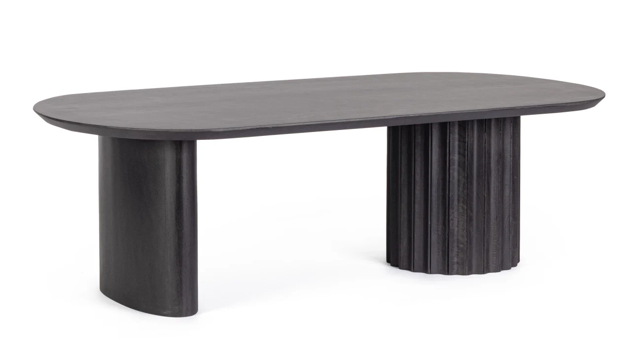 Couchtisch Orissa aus Mangoholz, modern und oval, Schwarz, 130 cm, mit Sockel-Design