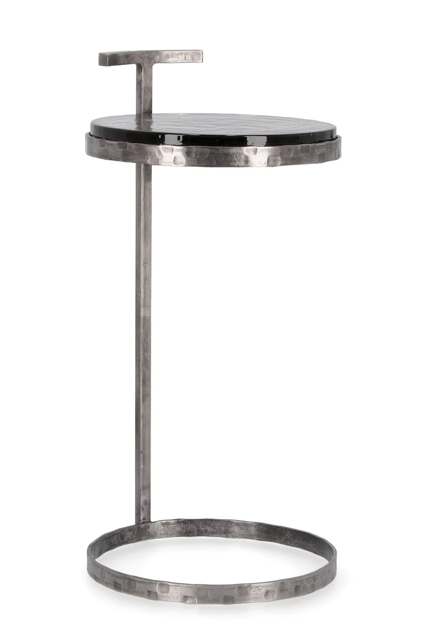 Beistelltisch Zayla aus Metall, rundes Design mit Glasplatte, silber, Ø 31 cm, modern - Bizzotto